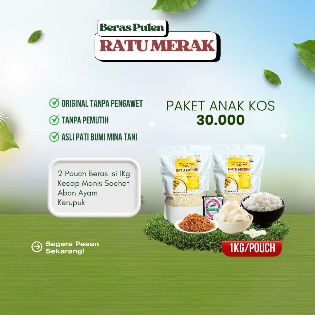 Paket Anak Kos Beras Ratu Merak - 2Pcs Beras isi 1Kg, Kecap Sachet, Abon Ayam, dan Kerupuk