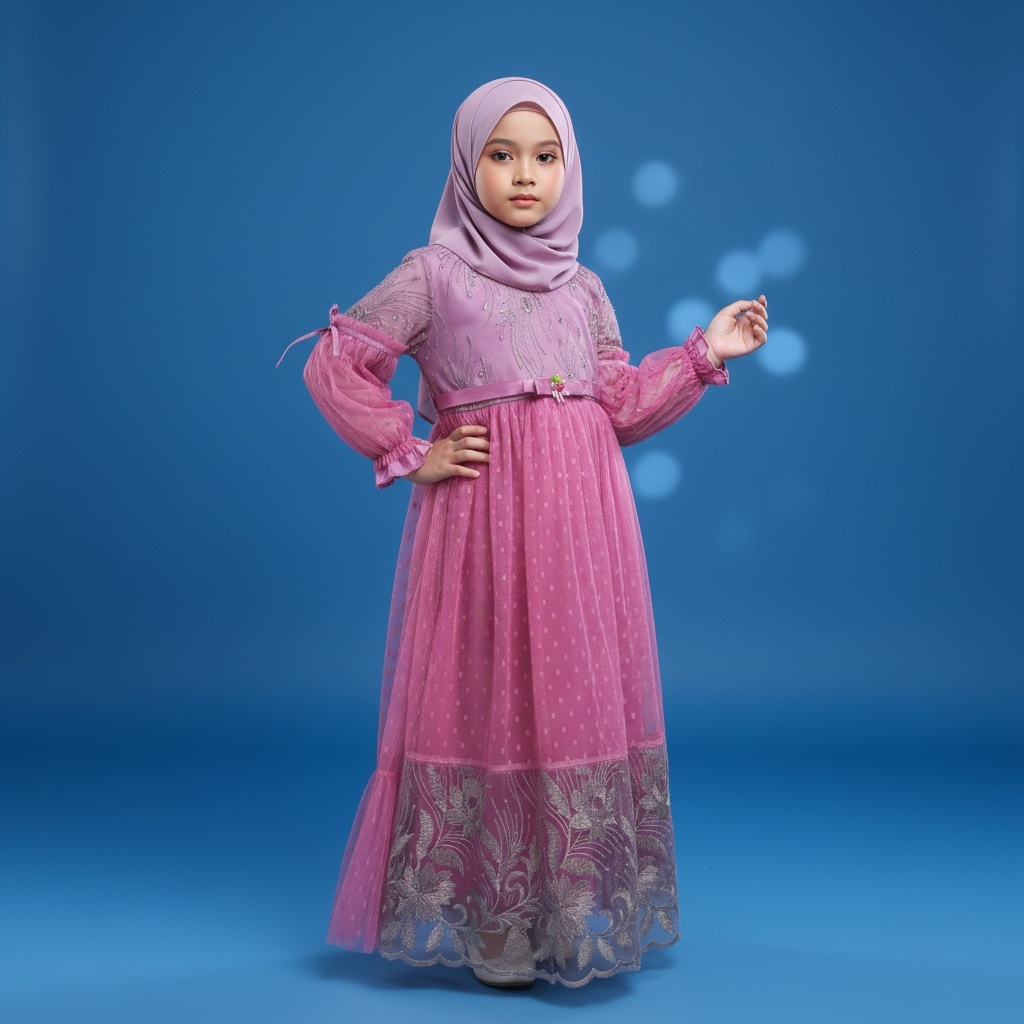 Gaun Pesta Anak Perempuan Mewah Tile Premium Lengan Balon Dress Lebaran (Tidak termasuk jilbab)
