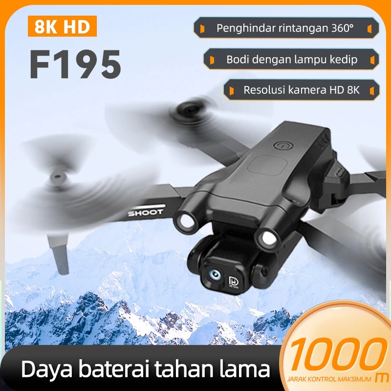F195 Drone kamera jarak jauh fotografi udara profesional murah dual camera drone [2 Battery]