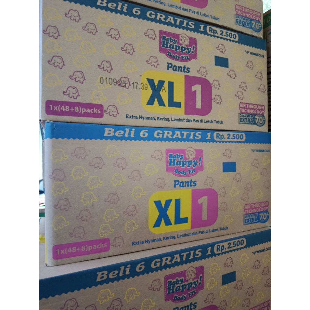 1Karton Baby happy popok bayi isi 8 renceng/48+8 pcs popok sekali pakai XL