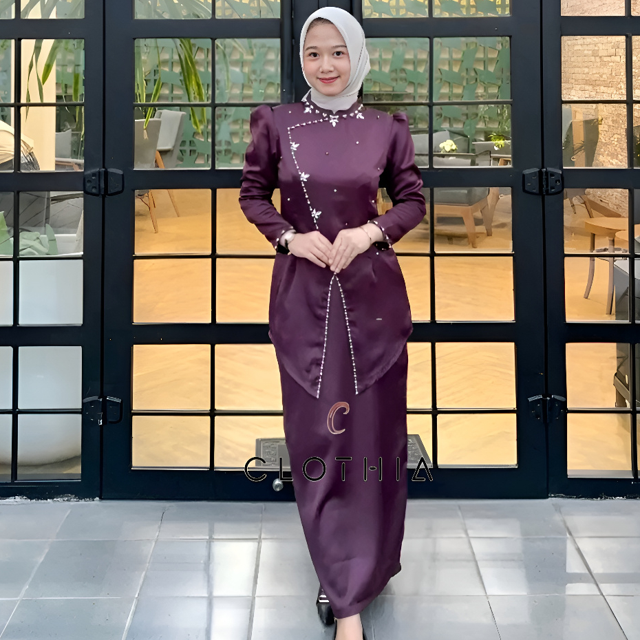Satu Set ALEYA Kurung Melayu Wanita Baju Pesta Kondang Pakaian Adat Melayu.
