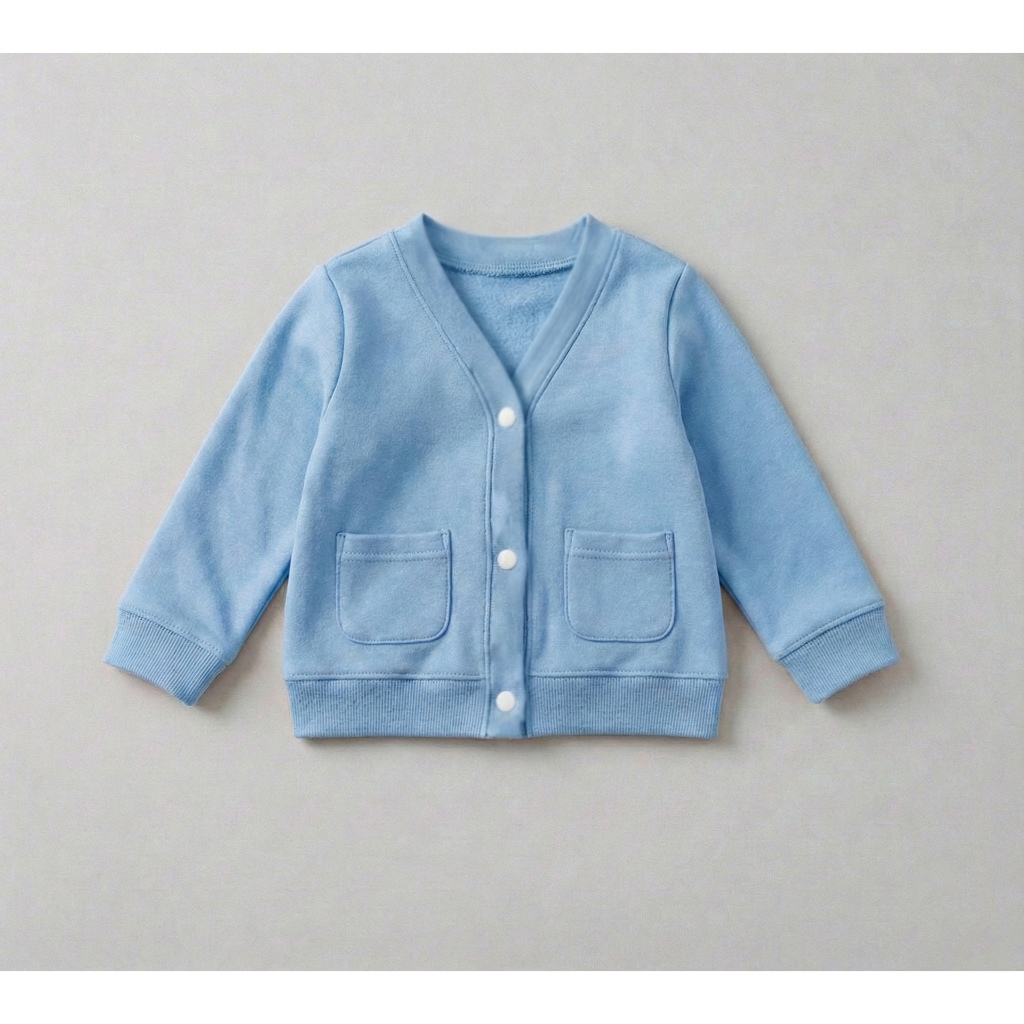 Knit Cardigan Outer fleece katun Luaran Anak Biru Langit kidotees