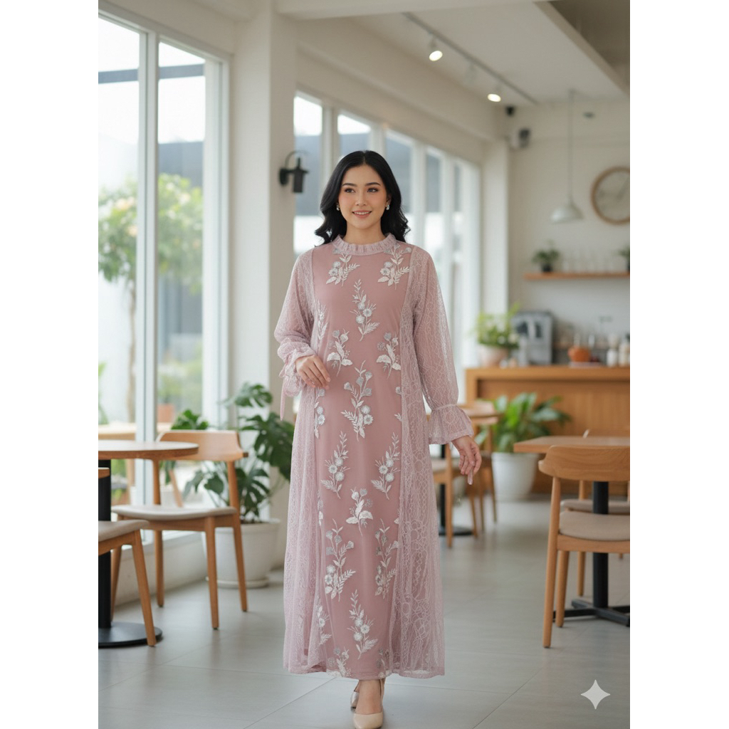 Dress Brukat Dusty Pink Premium (Preloved)