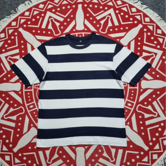 kaos Uniqlo stripe salur pria lengan pendek
