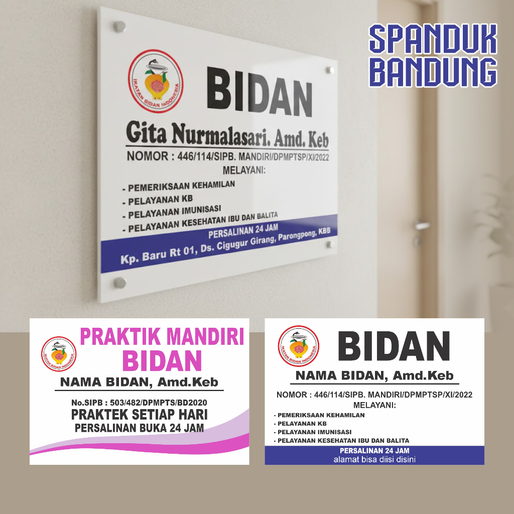 Plang costum nama bidan atau plang apoteker dengan akrilik / plang nama bidan costum / Plang papan n