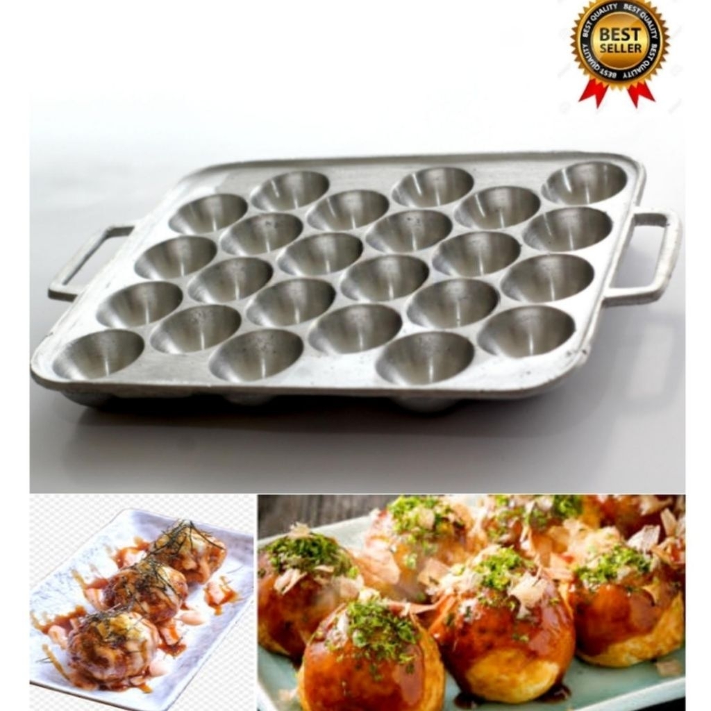 Cetakan Telur Congkel/Cetakan Takoyaki Bulat 24 Lubang bahan Alumunium cor, Diameter bulatan nya  3,