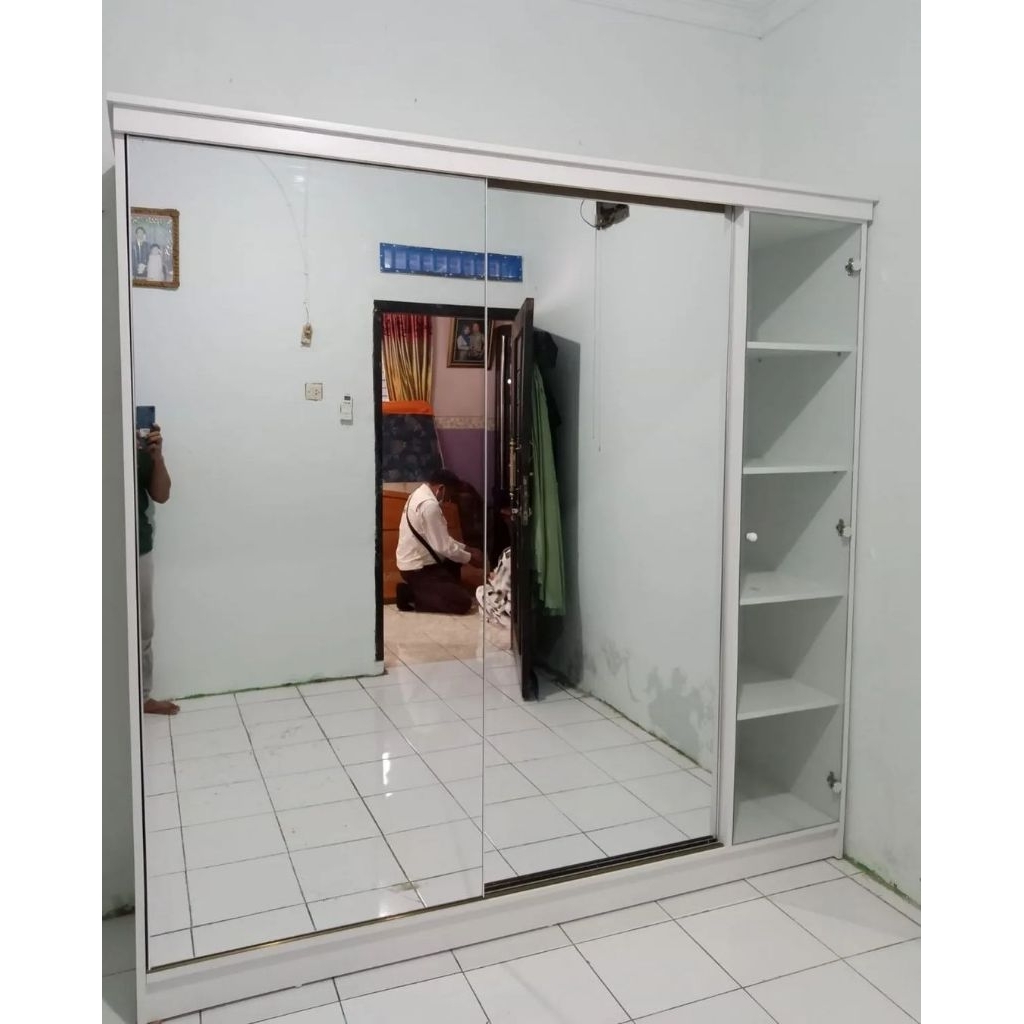 lemari pakaian 2pintu sliding rak tas| lemari pakaian baju gantung dan lipat| rak tas pintu kaca