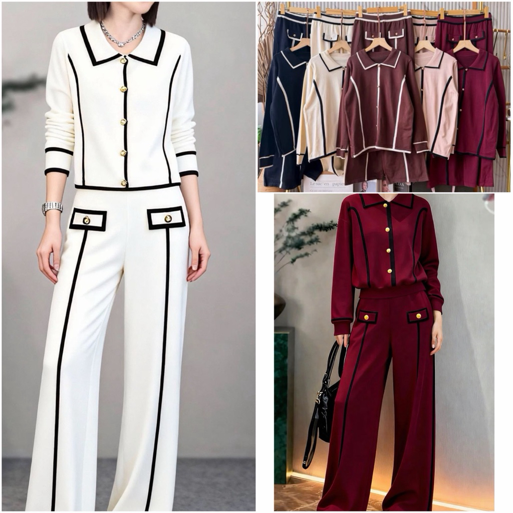 TATAOS BANGKOK LINDY ONE SET SETELAN BLOUSE & CELANA KULOT HIGHWAIST LIST KNIT RAJUT STRECH IMPORT