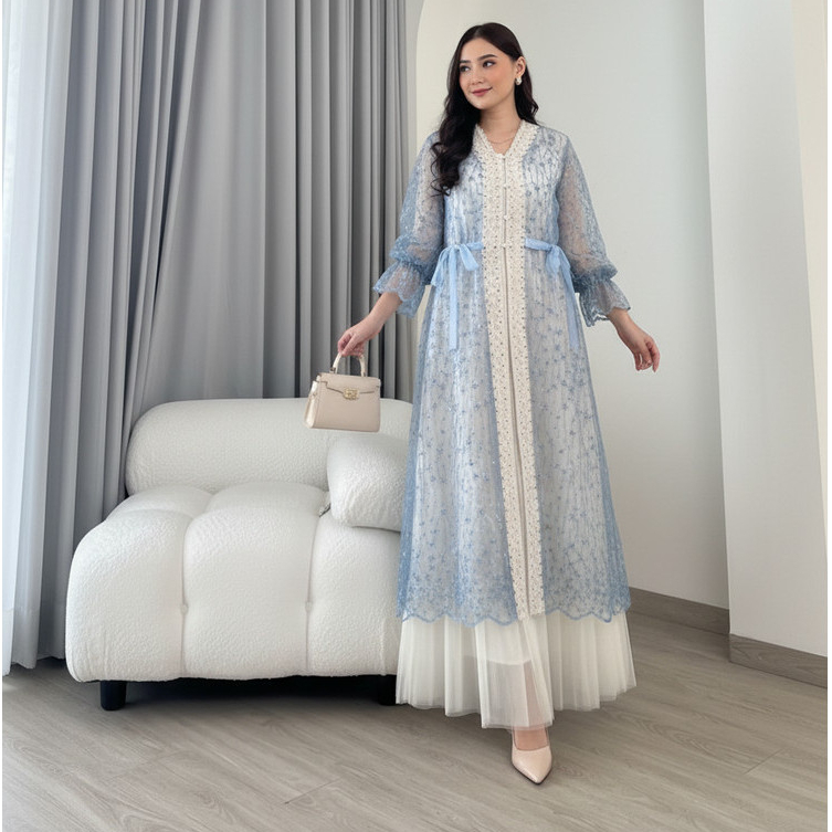 Outer brokat premium hari raya kondangan terbaru mewah elegan Lengan Panjang Tunik