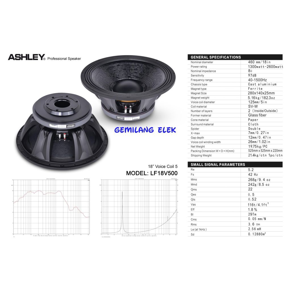 Speaker ASHLEY 18 inch LF18V500 ORIGINAL