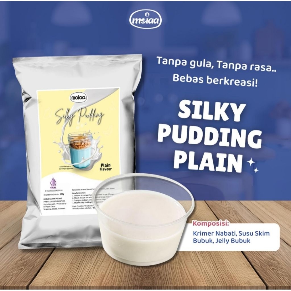 Moiaa Silky Pudding Ukuran 500 Gram Plain/Bubuk Bahan Silky Pudding Tanpa Rasa/Bahan Puding Tanpa Gu
