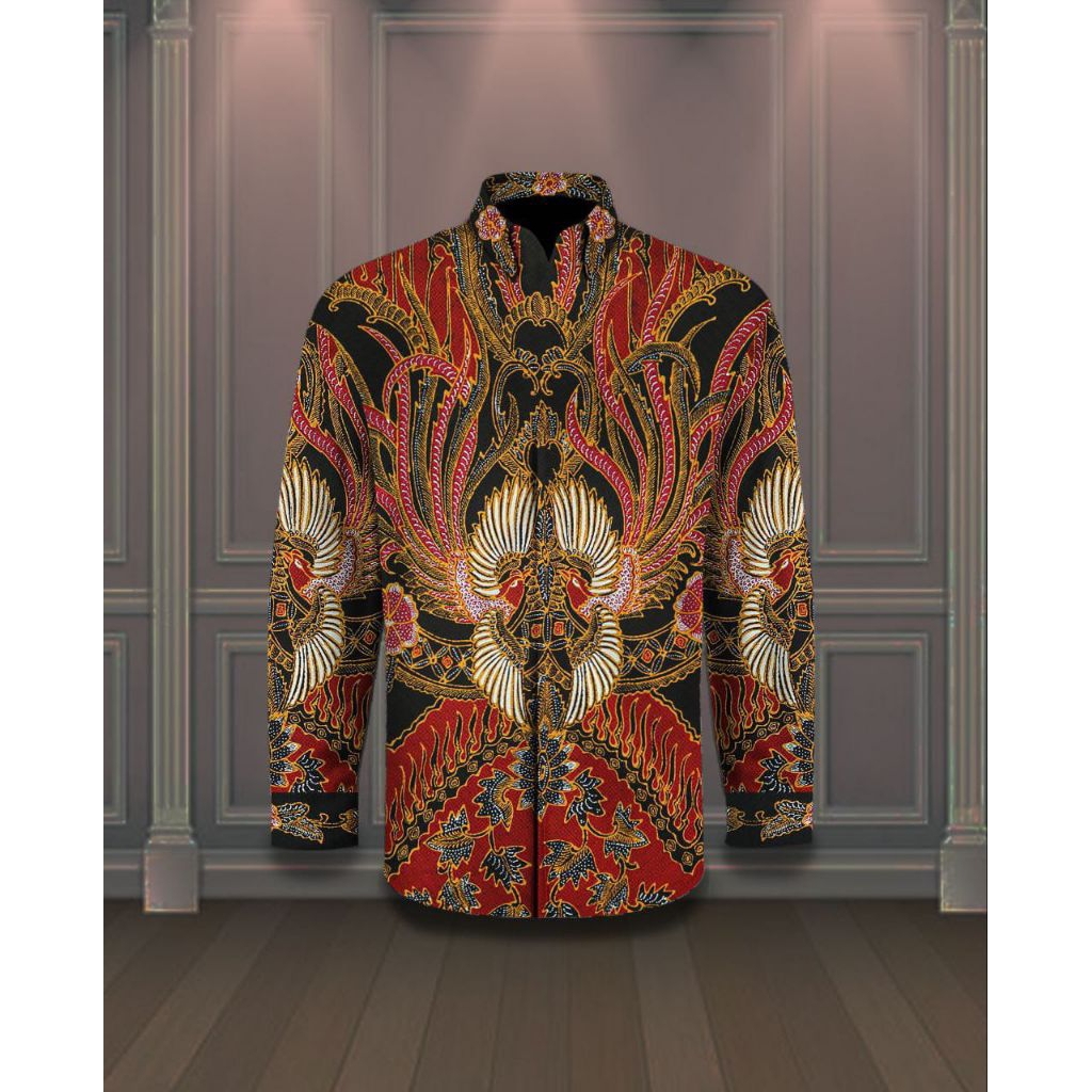 kain batik tulis pria bahan sutera warna merah. kain batik