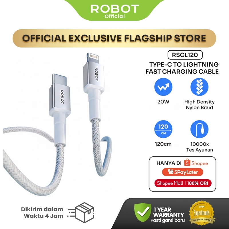 ROBOT Kabel Data Type C to Lightning RSCL120 1.2M Fast Charging Compatible iPhone Apple Android Sams