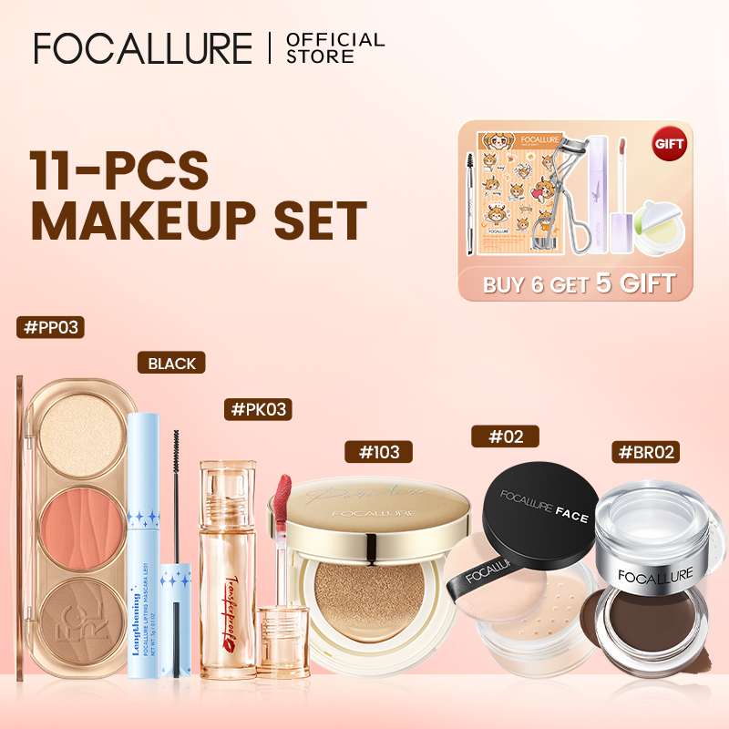 FOCALLURE 9/11 PCS Set Lip Tint Mascara BB Cushion Loose Powder Eyebrow Cream Gel 3-IN-1 Palette