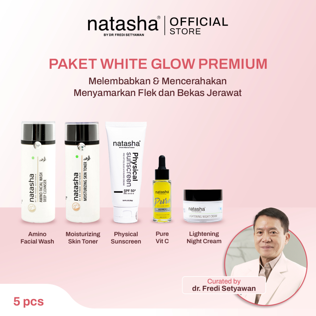 Natasha by Dr Fredi Setyawan Paket White Glow Premium - Amino Facial Wash, Moisturizing Skin Toner, 