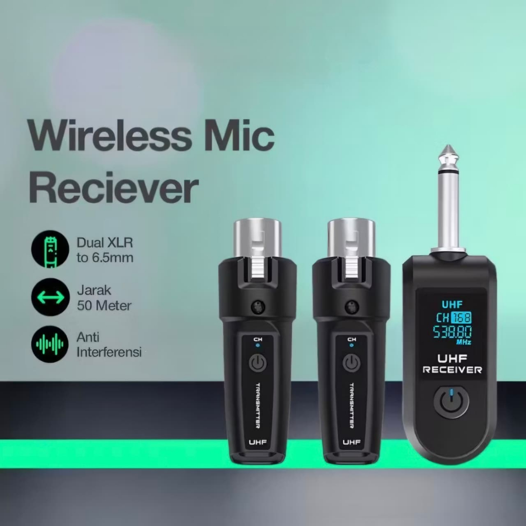 UHF Wireless System Transmitter Receiver Adapter Jack Gitar Bass Elektrik Audio Mixer