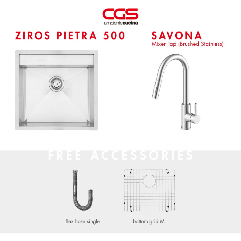 Paket Promo: CGS Ziros Pietra 500 Kitchen Sink + Kran Air CGS Savona