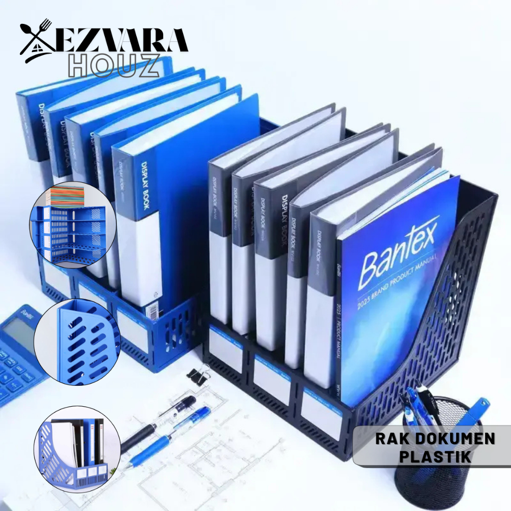 EH - Rak File Plastik Meja Kantor Organizer Dokumen Majalah 3 Slot Serbaguna Anti Berantakan