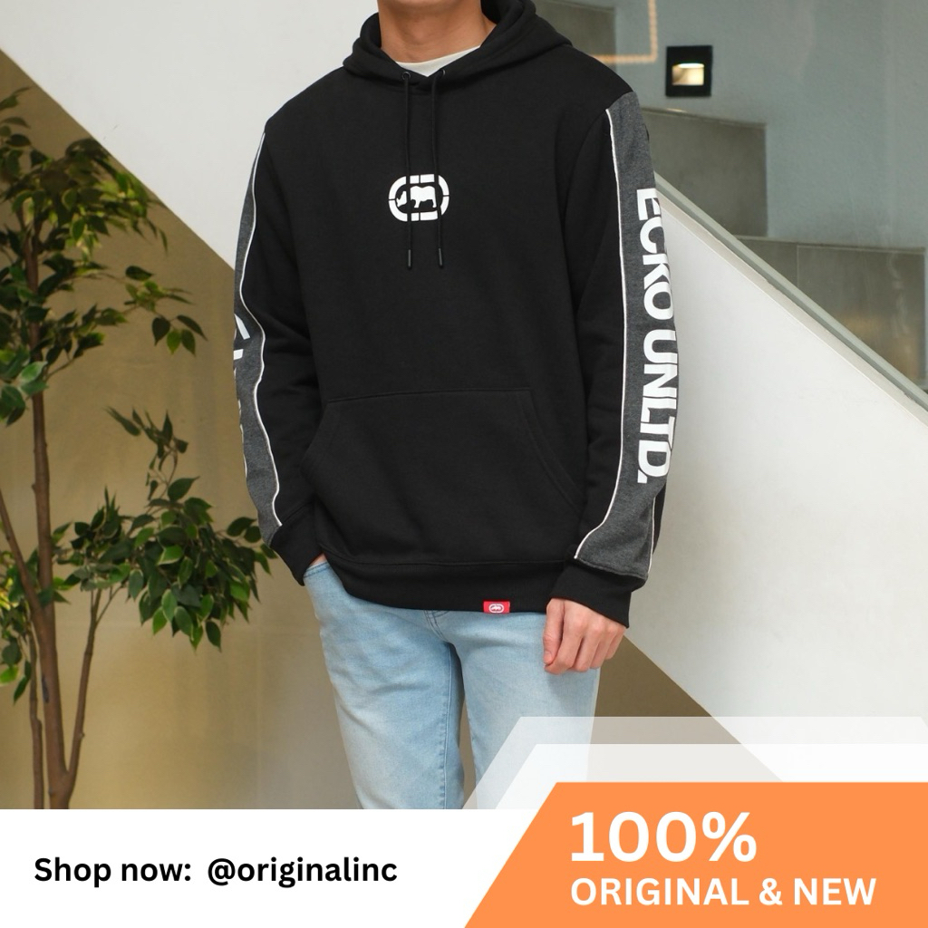 Ecko Unltd Logo Panel Pullover Hoodie Black EKO-JKT-01