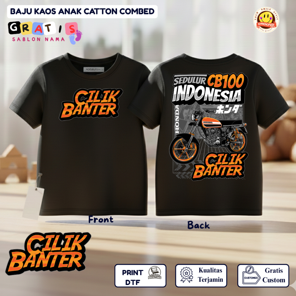 Baju Kaos Motor / Baju Kaos Anak Distro Motif Motor CB100 SEDULUR / Kaos Anak Unisex / Dmoond