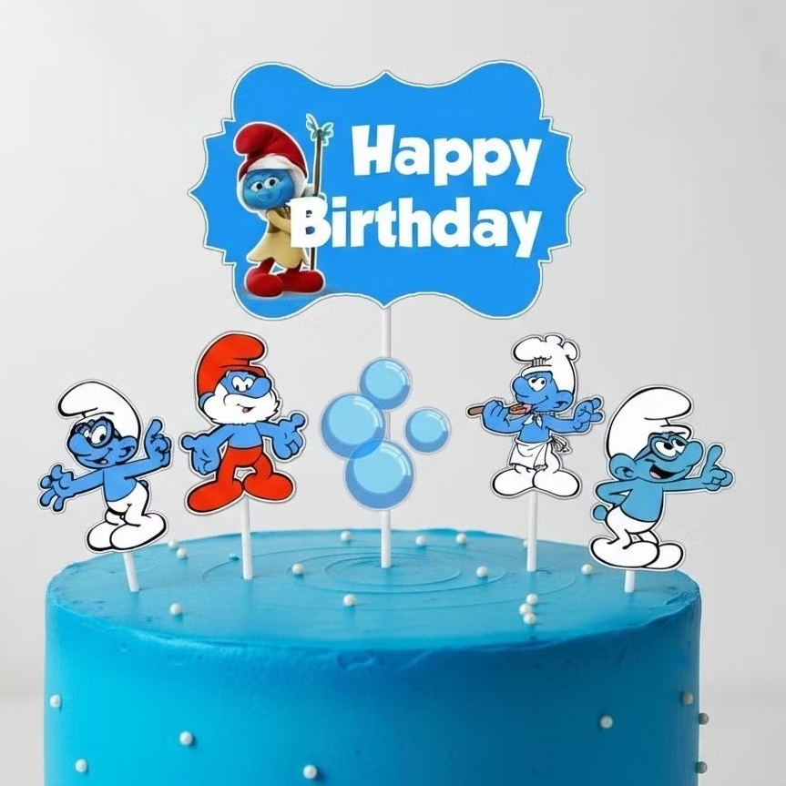 TOPPER CAKE CUSTOM TOPPER ULANG TAHUN / HIASAN KUE SMURF