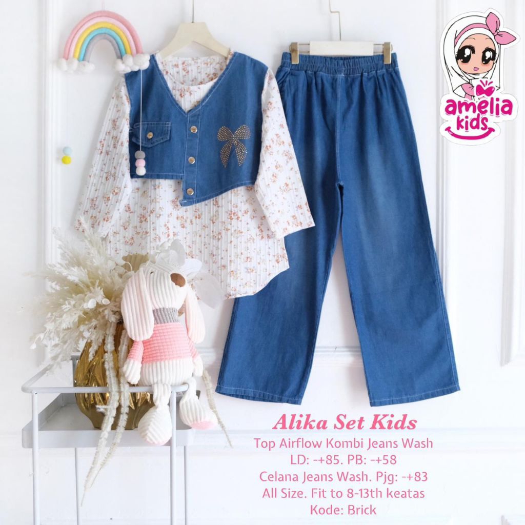 Alika Set // Karinda setelan Anak Top Airflow combi jeanswash bestseller by Amelia Kids
