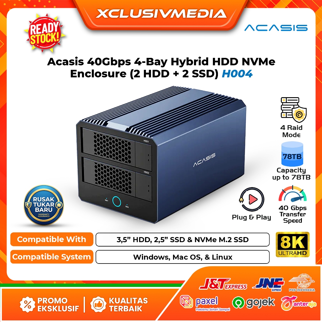 Acasis 40Gbps 4-Bay Hybrid HDD NVMe Enclosure (2 HDD + 2 SSD) H004