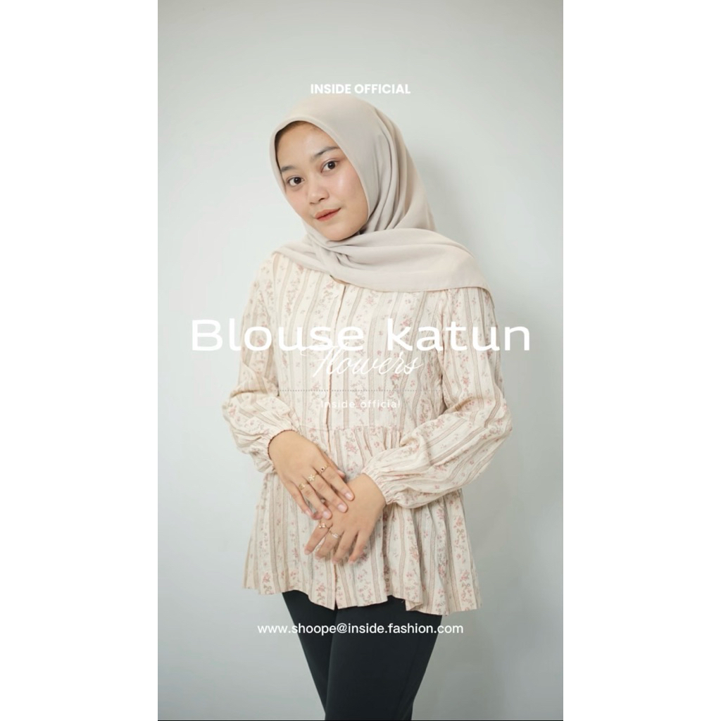 Blouse Wanita Motif Bunga Korea Desain Kerut Elegan