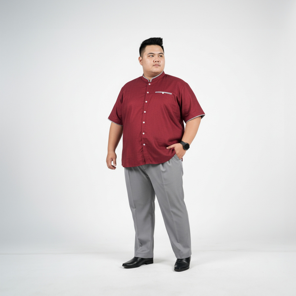 MADINA BURGUNDY baju koko lengan pendek pria jumbo size 3XL-8XL original BigJordan Id.