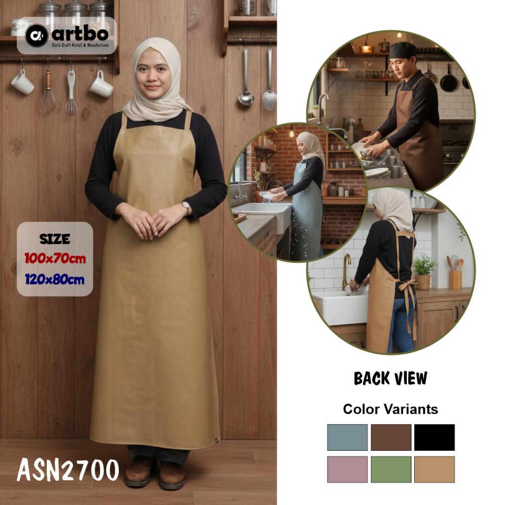 Celemek Apron PVC Lining Synthetic Leather Waterproof Cross H Strap Large Size