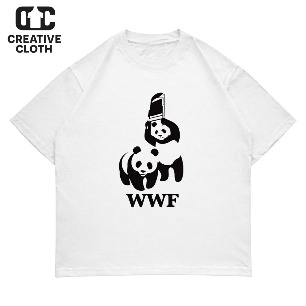 KAOS BAJU OVERSIZE WWF FUNNY PANDA PLESETAN BRAND | T-SHIRT OVERSIZE HITAM STYLE Y2K VINTAGE BOOTLEG