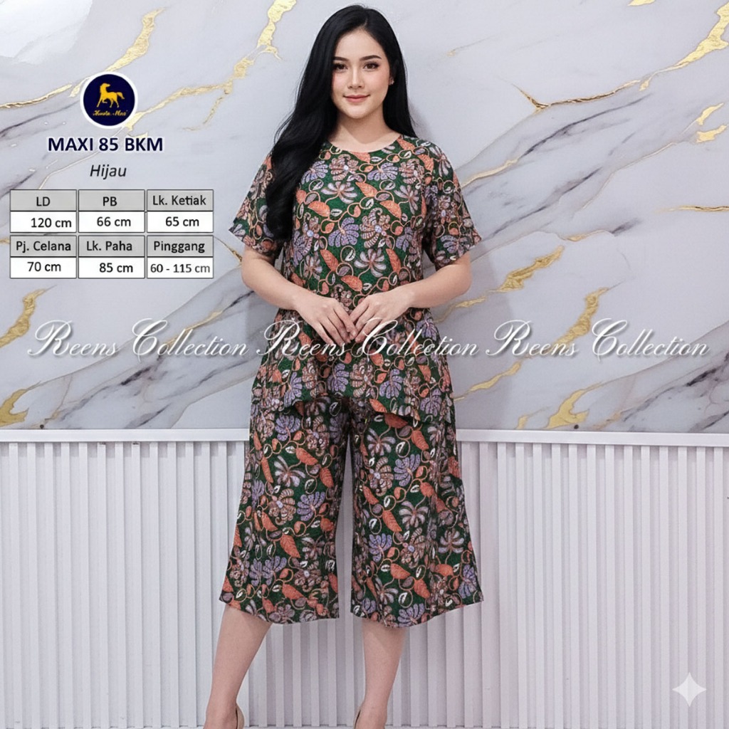 Batik Kuda Mas Setelan Maxi 85 Piyama Wanita Kulot Lengan Pendek LD 120 cm Tanpa Kancing