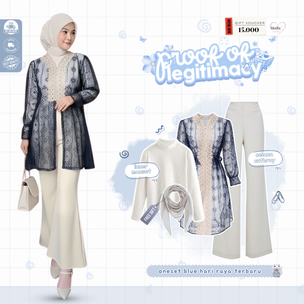 Nabila Setelan OOTD Raya ( Bella Square + Inner Manset + Brokat + Celana ) OOTD Setelan Remaja - ML 