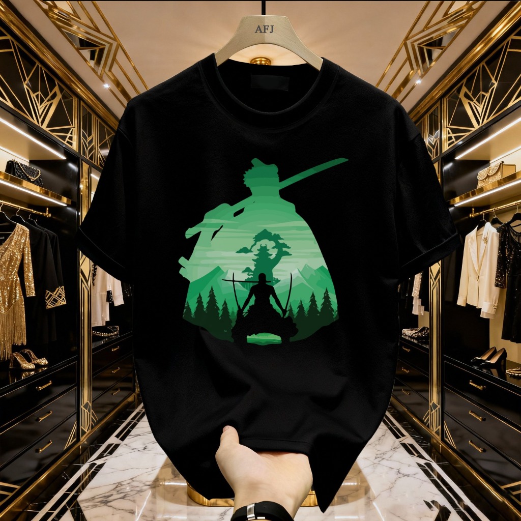 Kaos Hitam Unisex Motif Samurai Jepang