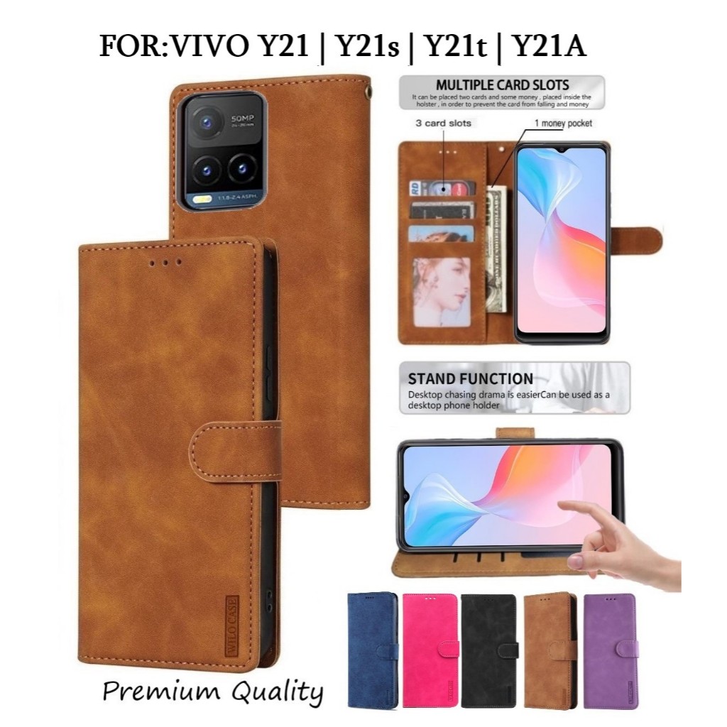 VIVO Y21 | Y21s | Y21t | Y21A | Y21d Leather Flip Cover Wallet Case Kulit Case Wallet Leather Flip C