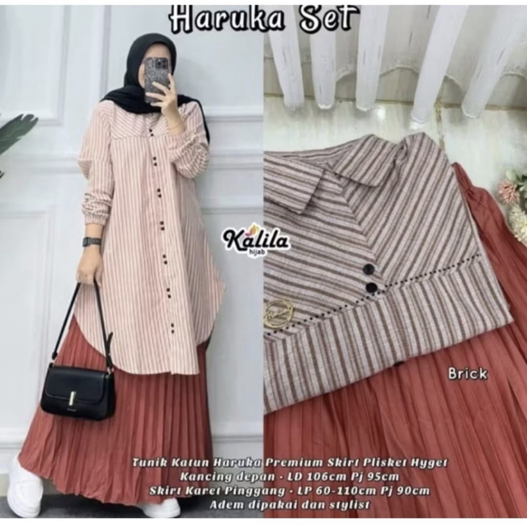 HARUKA SET WANITA KEKINIAN MOTIF GARIS CANTIK