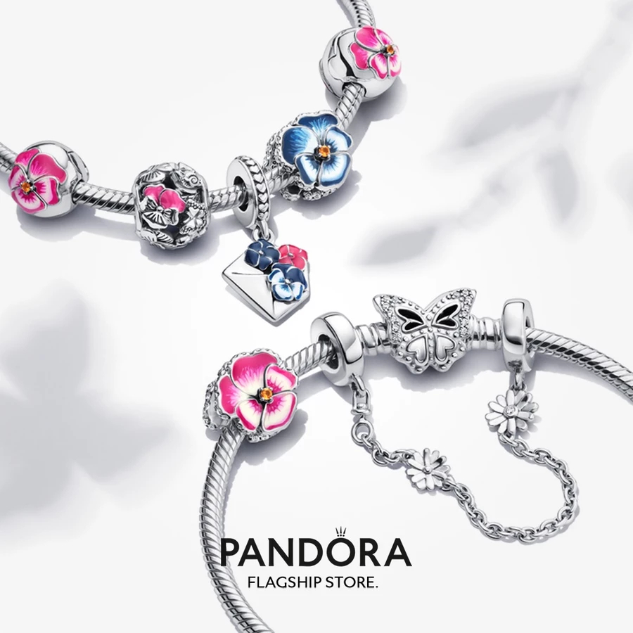 Pandora Original Authentic 100% Blue Silver Charm Moments Liontin Kalung Gelang Perhiasan Perak Bran