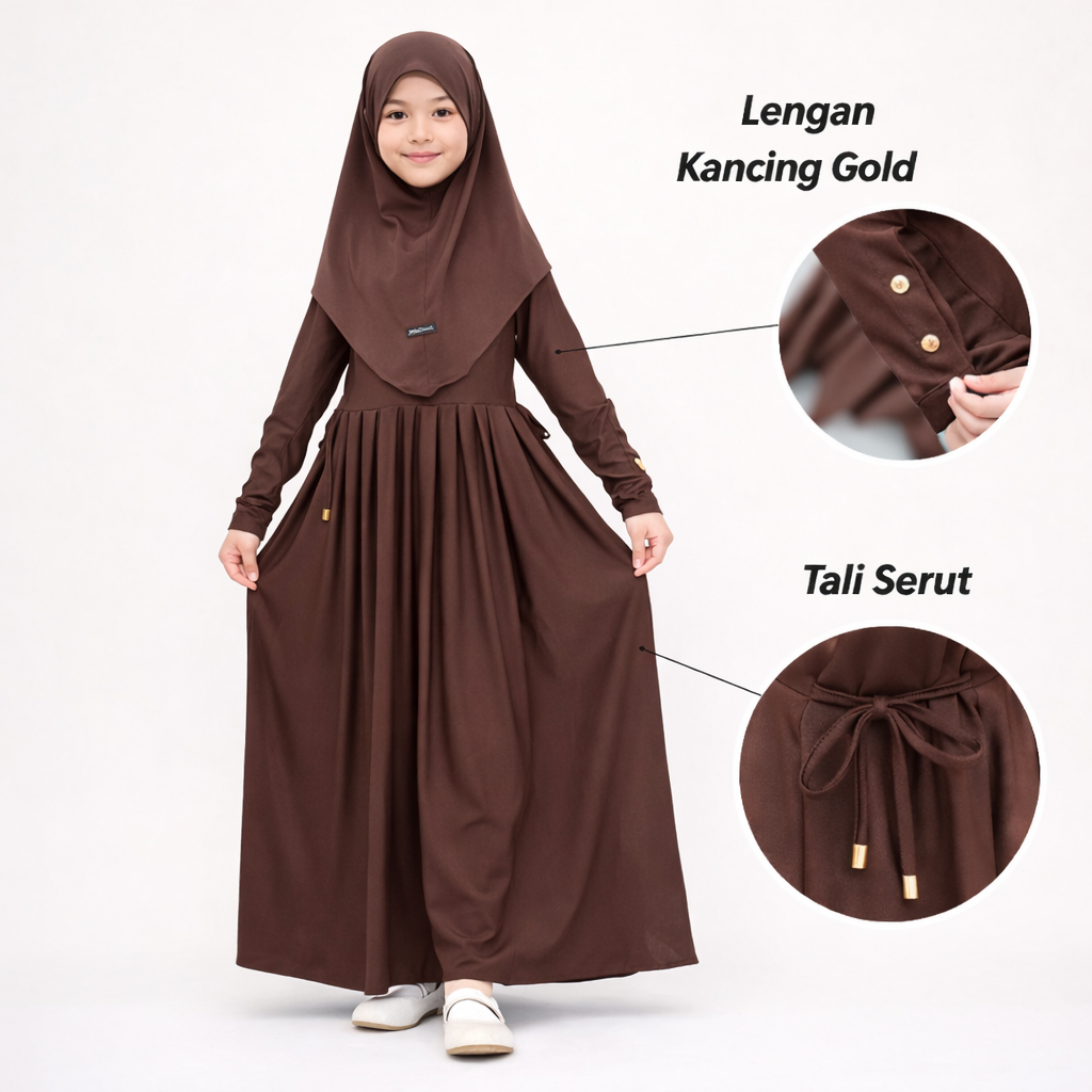 Gamis Abaya Anak Perempuan Inara | Baju Muslim Syari Anak Umur 3–12 Tahun