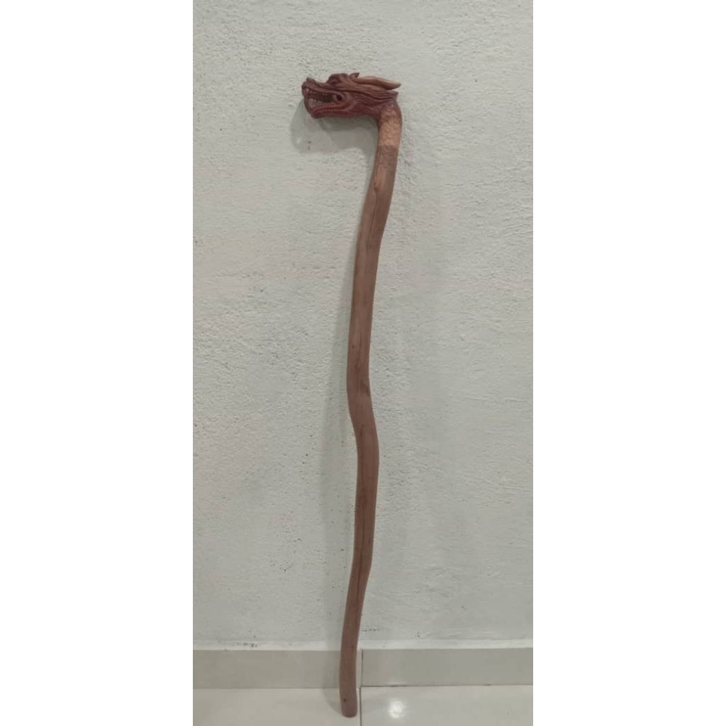 tongkat jalan kayu setigi laut ukir kepala naga super