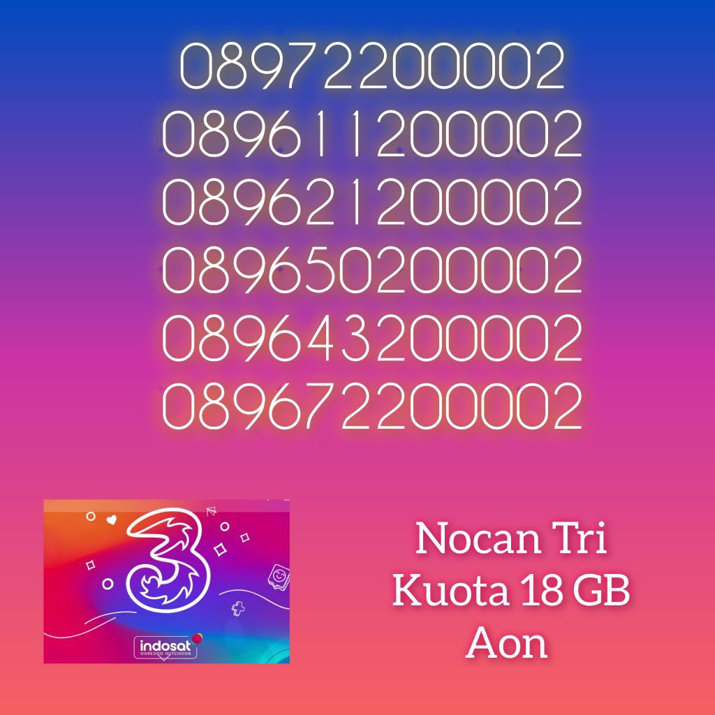 NOCAN Nomor Cantik 11 Digit Kartu Perdana 3 Tri Three 4G LTE Kuota 3GB REGULER