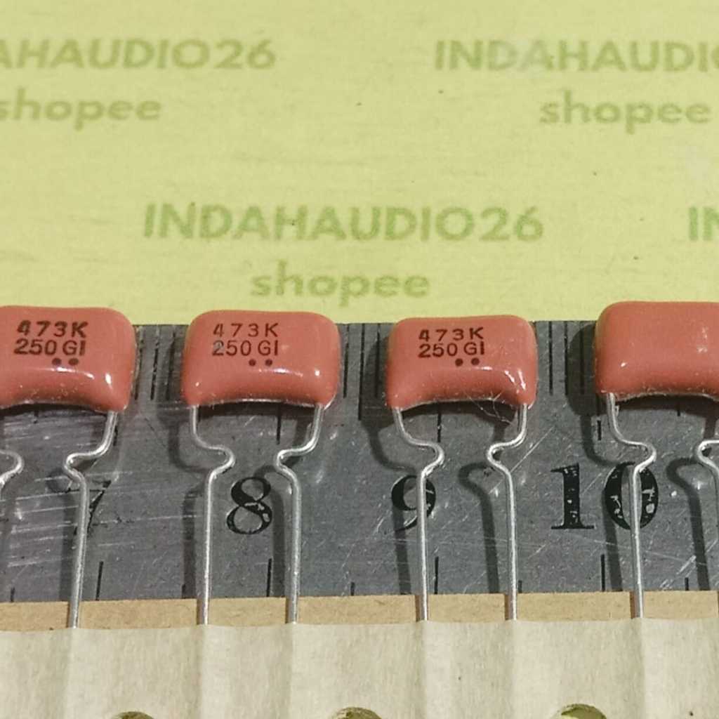 PANASONIC  473K 250V 5mm 473 250 v milar 47nf  47n   mylar  kapasitor merah capacitor RENCENG