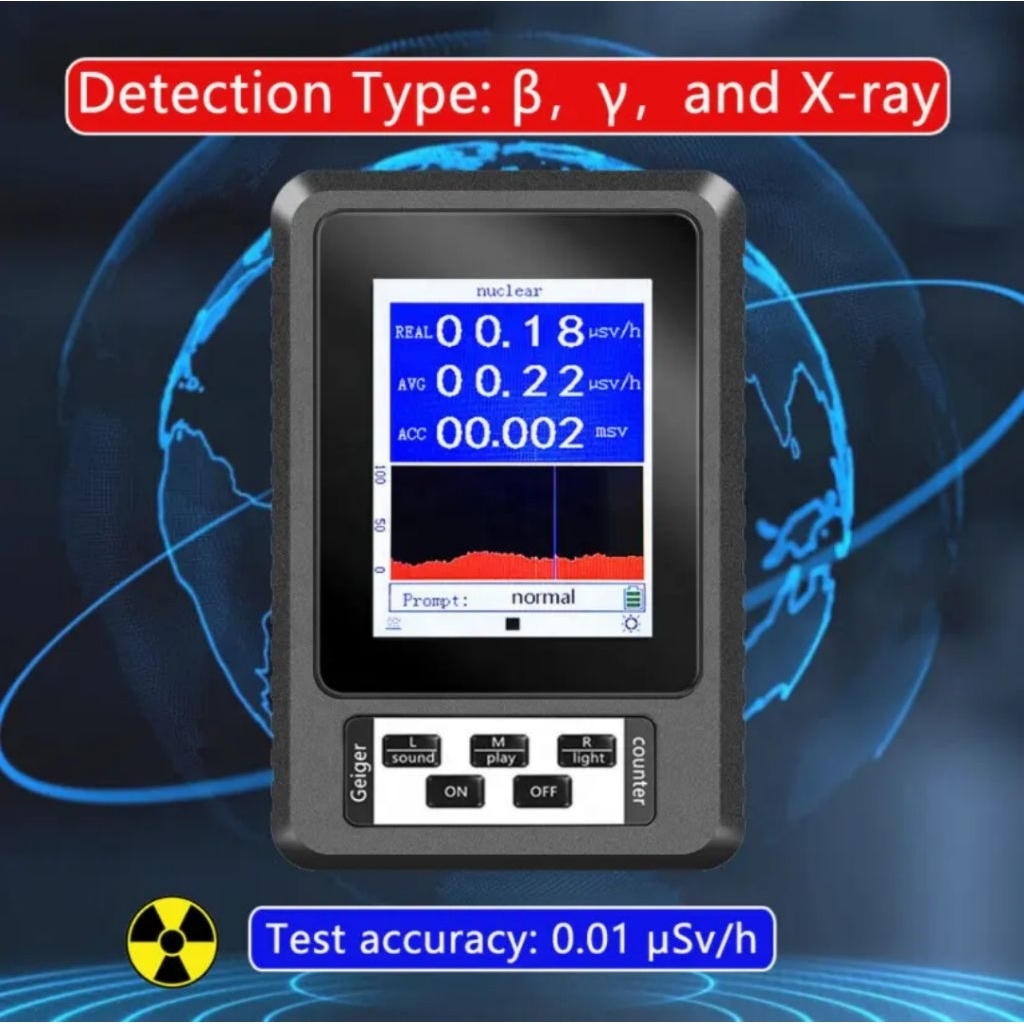 geiger counter detektor radiasi nuklir dosimeter EMF tester sinar X ray beta ray gamma ray CT scan l