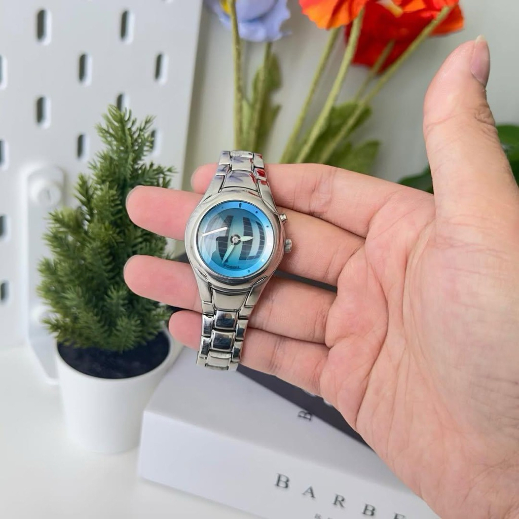 Jam Tangan F0SSIL BIG TIC 32mm Reflective Blue Dial Fullset Retro Klasik