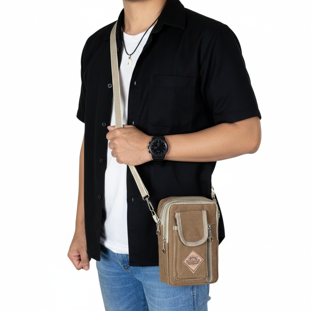 Polo Amstar - Tas Selempang Pria Kecil bahan Kanvas Tas HP