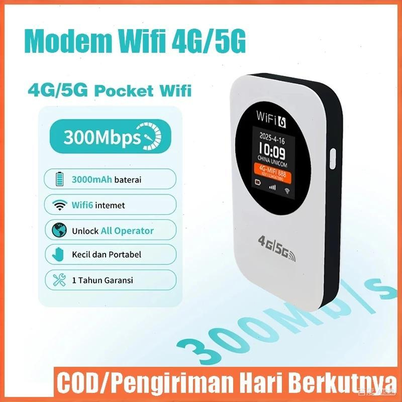 Modem Wifi 4G/5G Unlock All Operator Portable Pocket Wifi Router Nirkabel 300Mbps 3000mAh