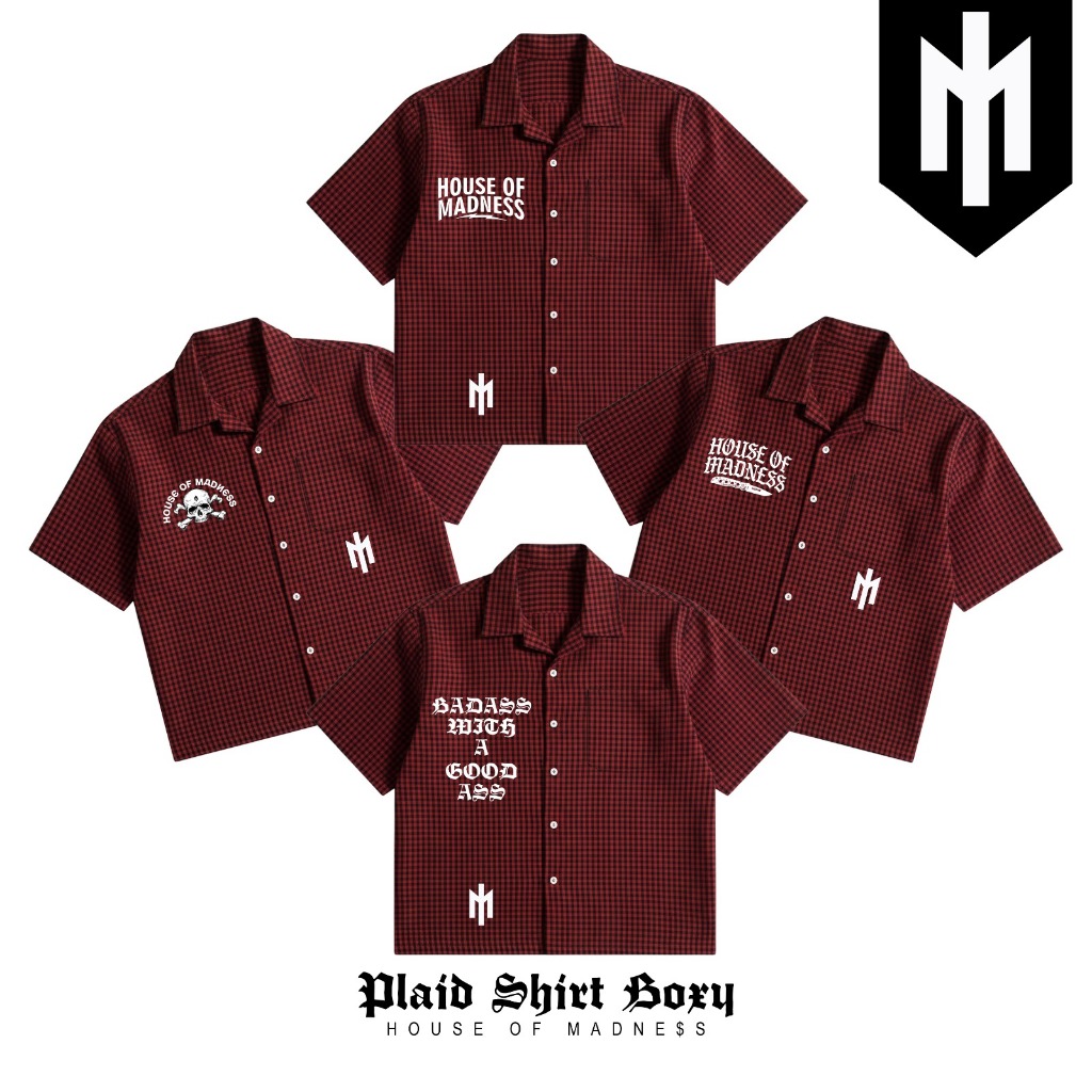 Kemeja KOTAK MAROON House of Madness – Kemeja Plaid Kerja Streetwear Premium Oversize