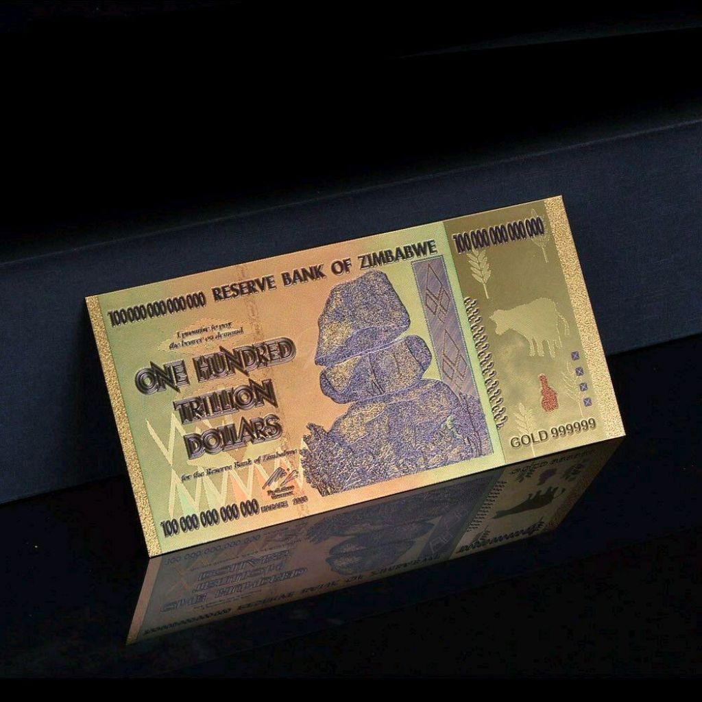 Souvenir Uang Gold Foil 100 Triliun Zimbabwe Koleksi Unik