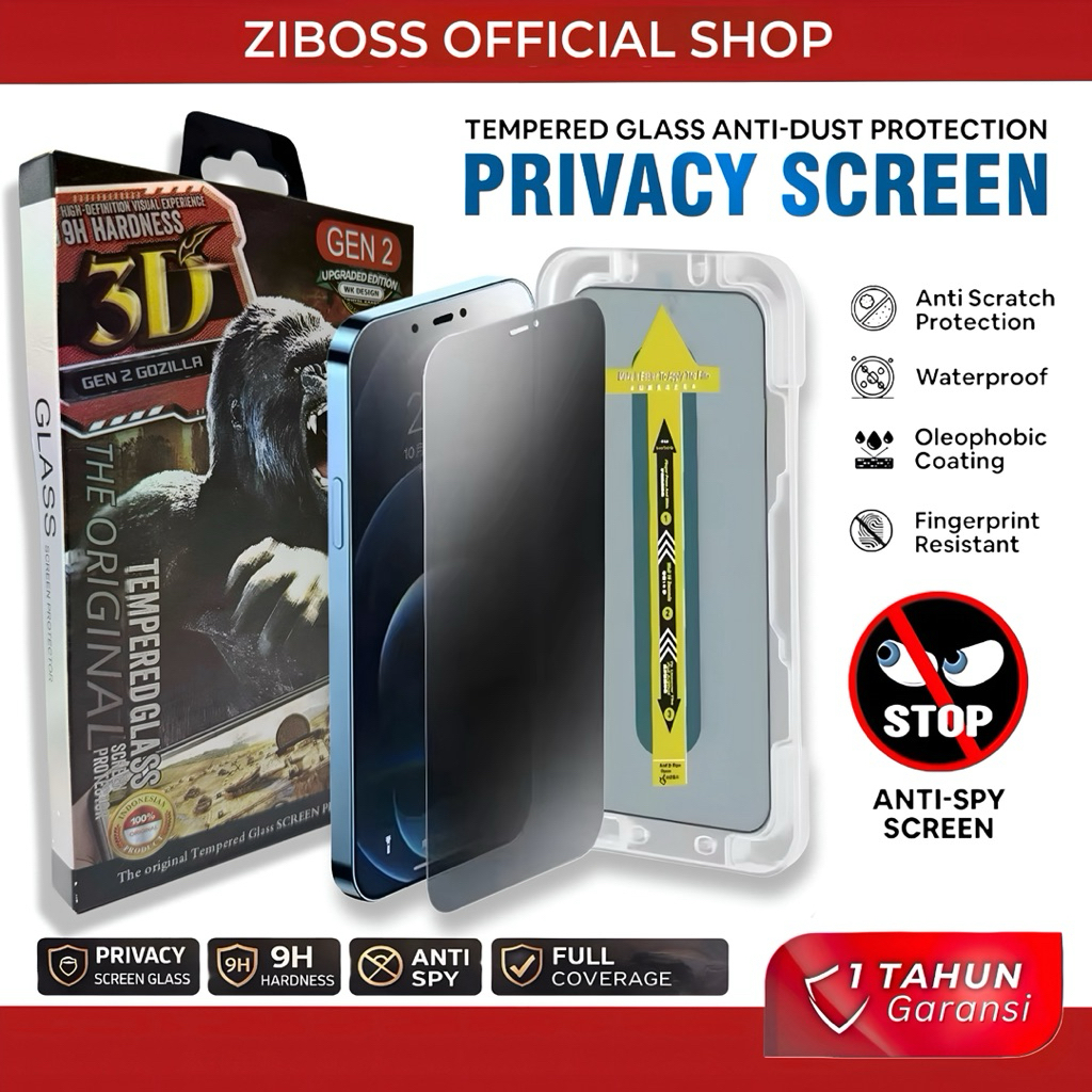 ANTI SPY PRIVACY & CLEAR GLOSSY - Auto Align Tech KING MAGIC Glass Tempered Glass Screen Protector A