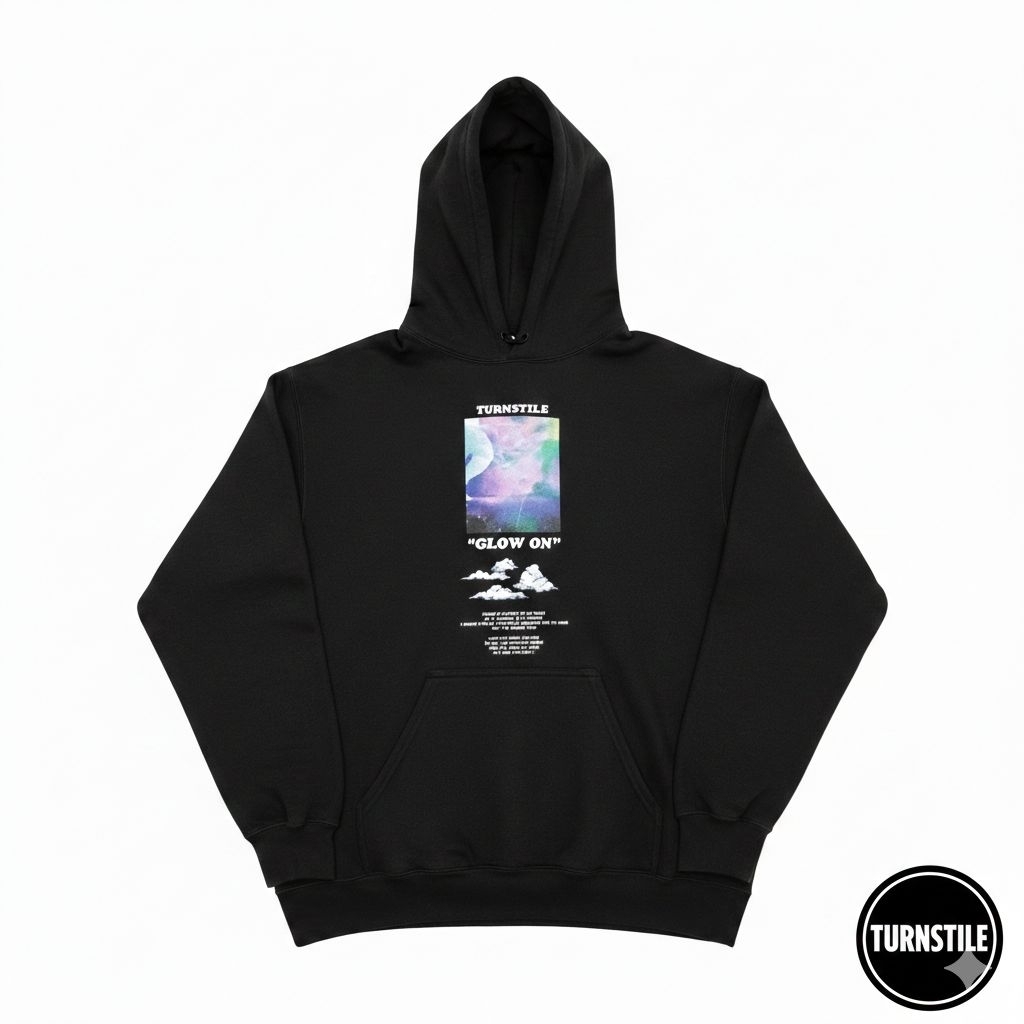 TURNSTILE official album GLOW ON Hoodie medium black tag Gildan heavy blend