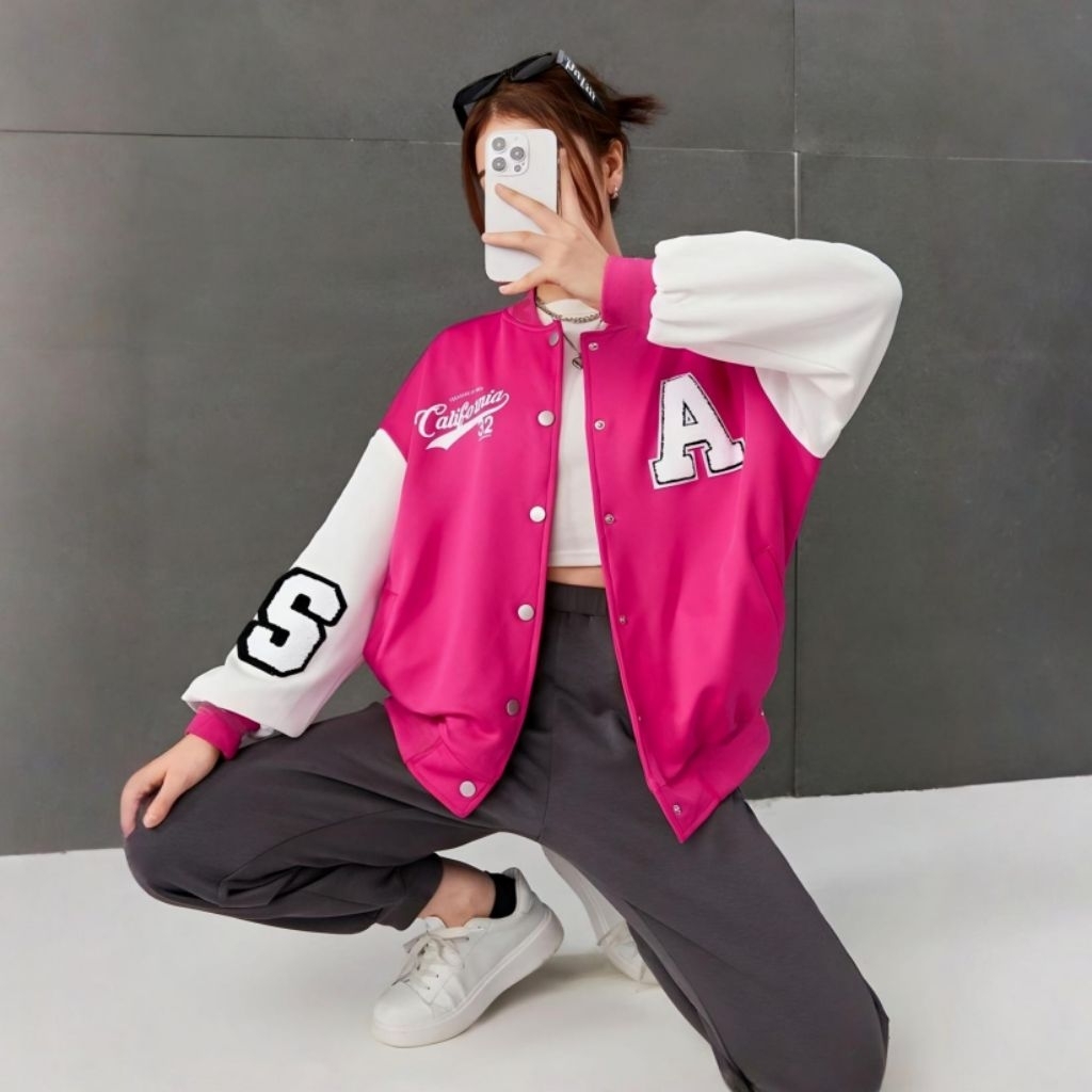 Jaketin Aja ( S - 6XL ) Varsity Big Size A S CALIFORNIA Korean Street Style Ulzzang M L XXL 3XL 4XL 